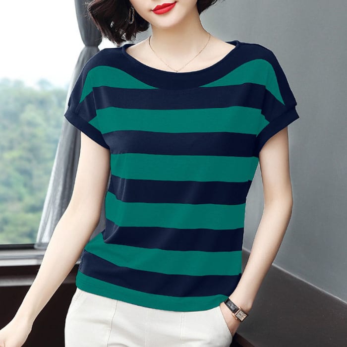 Striped Loose Short-sleeved T-shirt For Women view 9