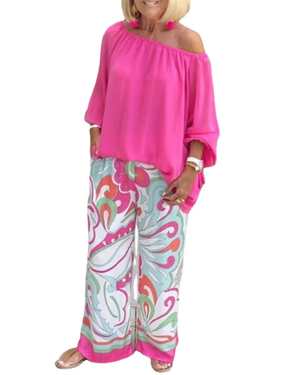 Women's Clothing Printed Pants Off-shoulder Top Casual Suit view 5