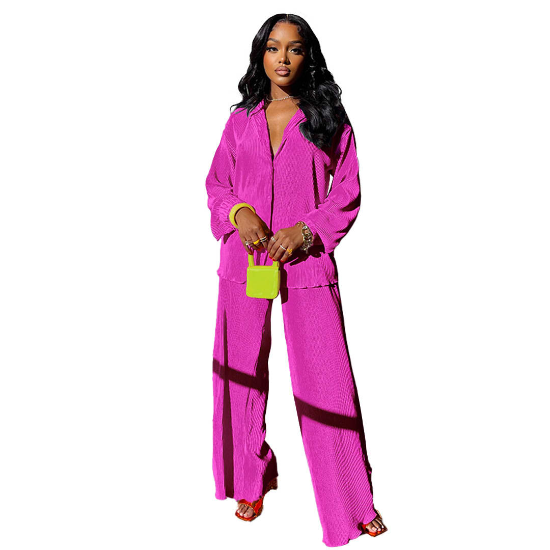 Women's Fashionable And Comfortable Pleated Wide-leg Pants Suit view 6