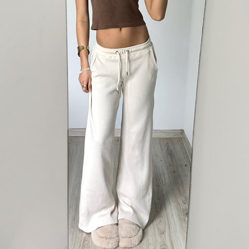 Pure Color Minimal Versatile Sports Style Low Waist Lace-up Draping Mop Straight-leg Trousers view 6