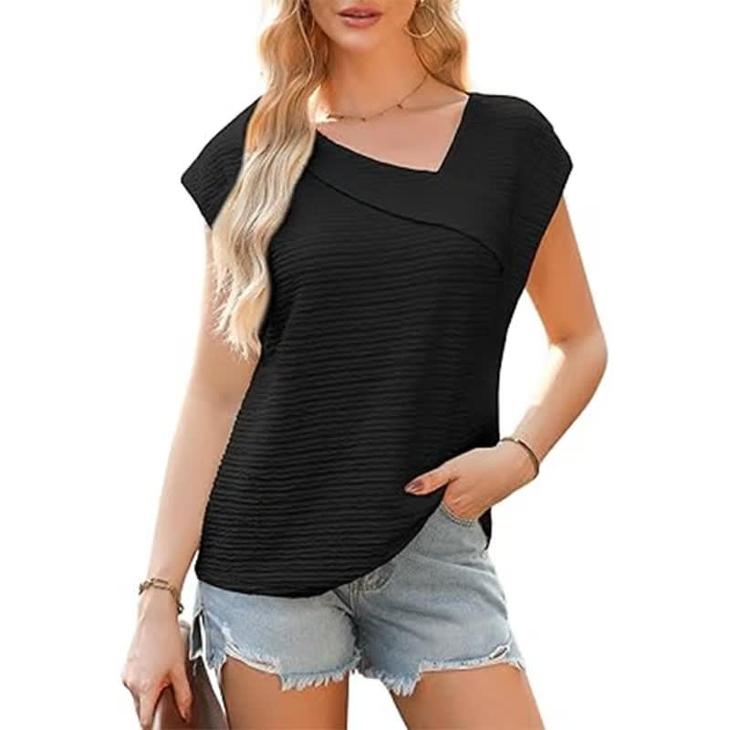 Summer Diagonal Collar Fashion Casual Short-sleeved Fashion T-shirt For Women view 3