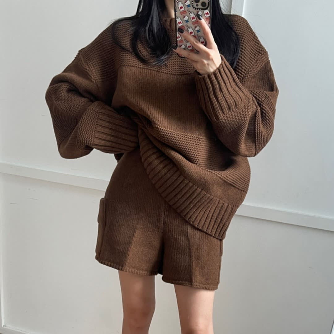 Fit Long Sleeve Sweater High Waist Wide Leg Shorts view 6