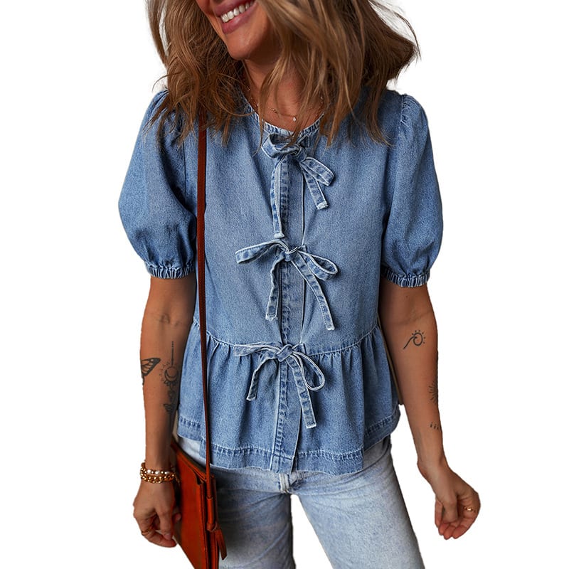 Fashion Trendy Bow Bandage Shirt view 5