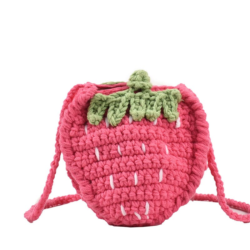 Handmade Knitted Children's Wool Cute Strawberry Crossbody Bag view 3