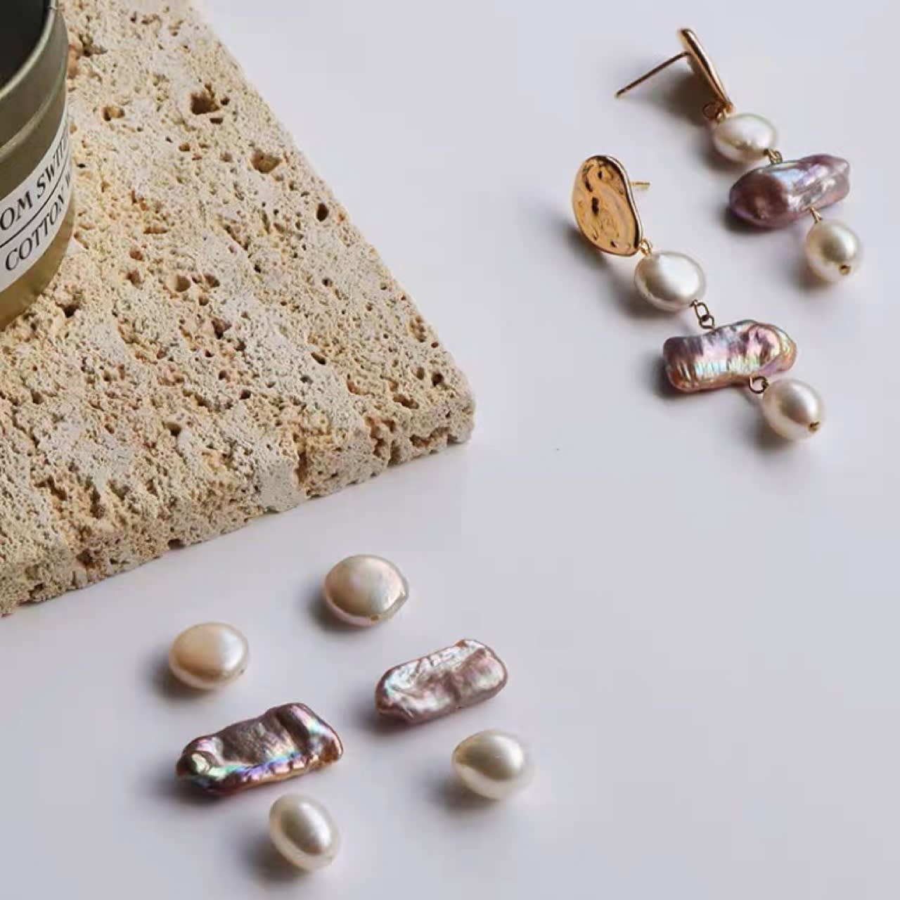 Lavender Natural Baroque Shaped Pearl Earrings view 2