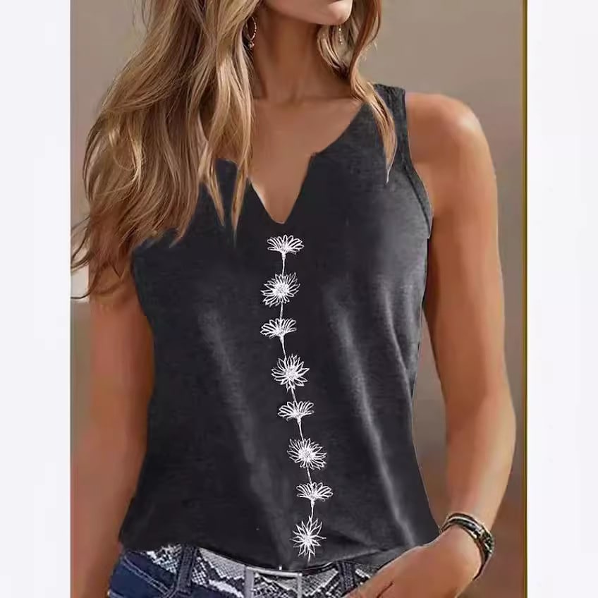 Casual Loose V-neck S Print Sleeveless T-shirt Women view 8