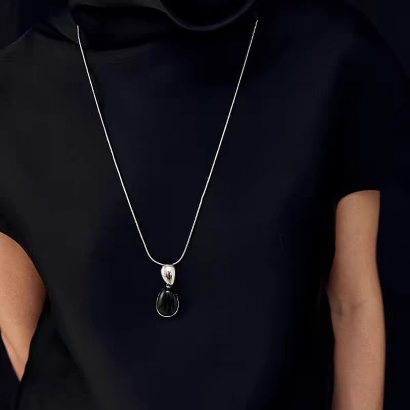 New Chinese Style Accessories Irregular Stitching Black Onyx Necklace Women view 8