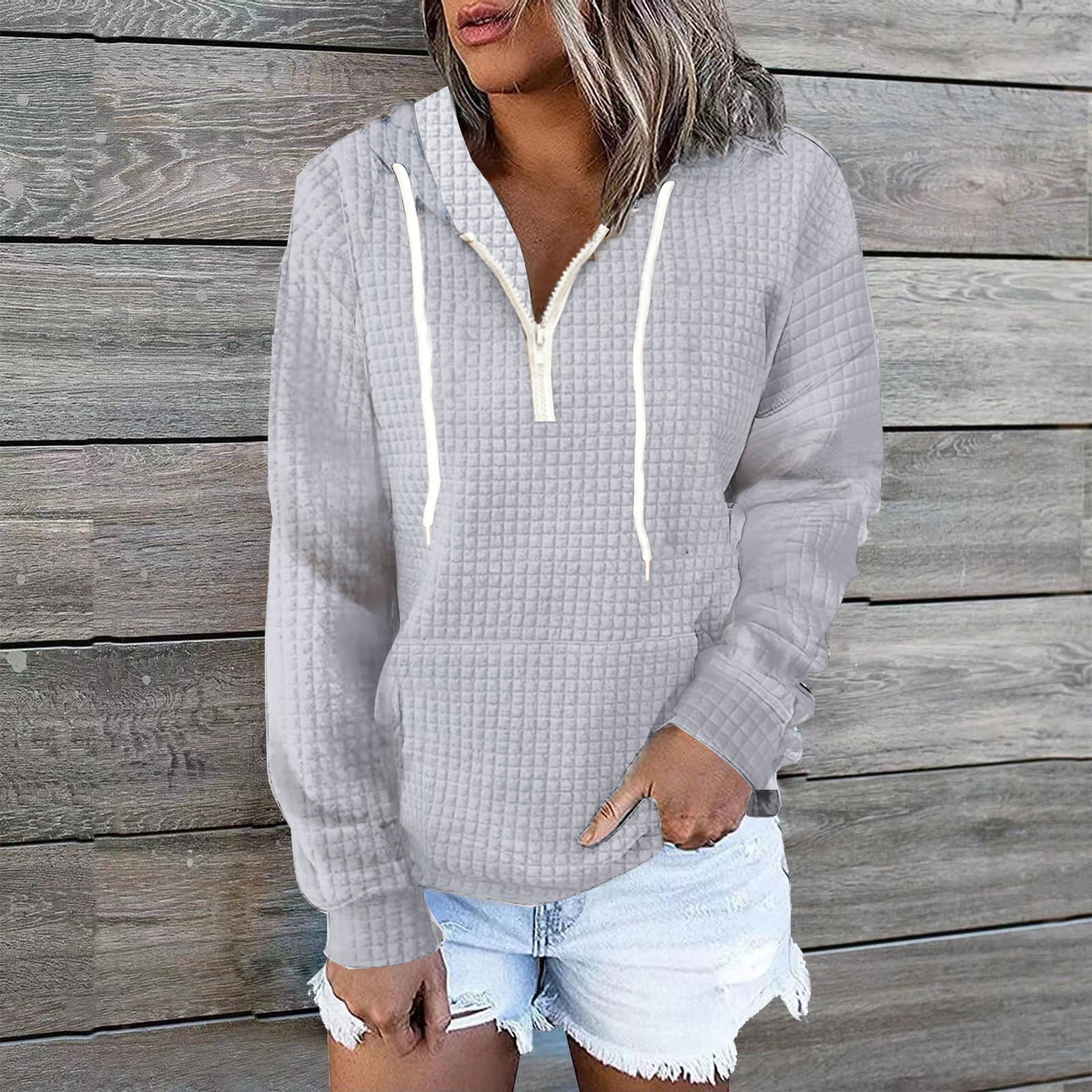 Women's Waffle Hoodie Sweater Coat view 9