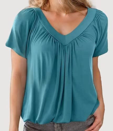 Women's Solid Color And V-neck Short-sleeved T-shirt view 2