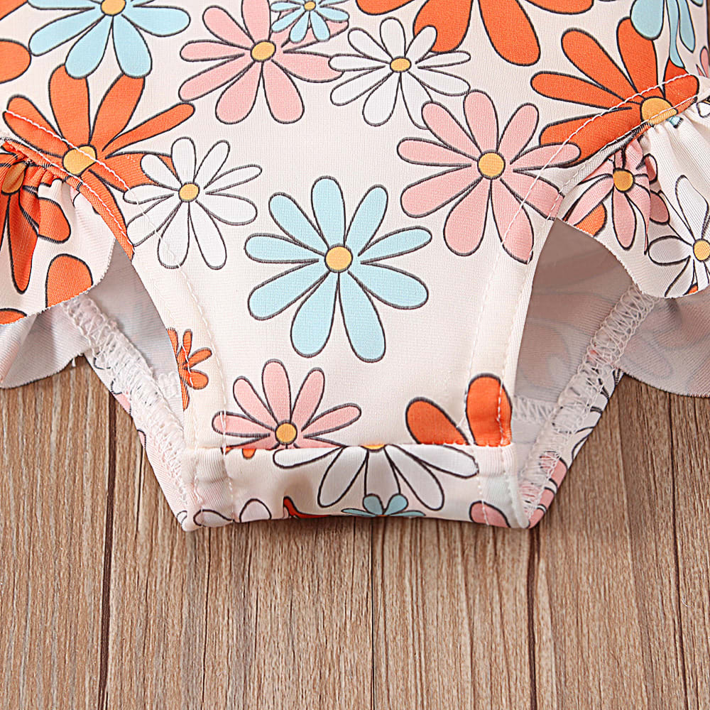 Girl's Pattern Graphic Print Crew Neck Open Back Swimsuit view 4