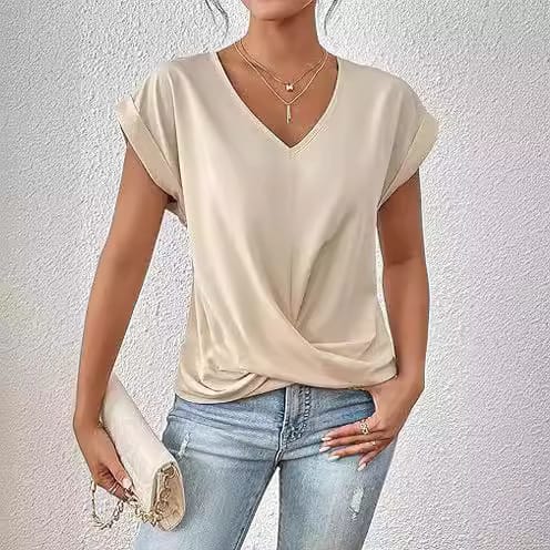 Fashion V-neck Short-sleeve T-shirt Summer Casual Irregular Knot Top For Women Clothing view 19