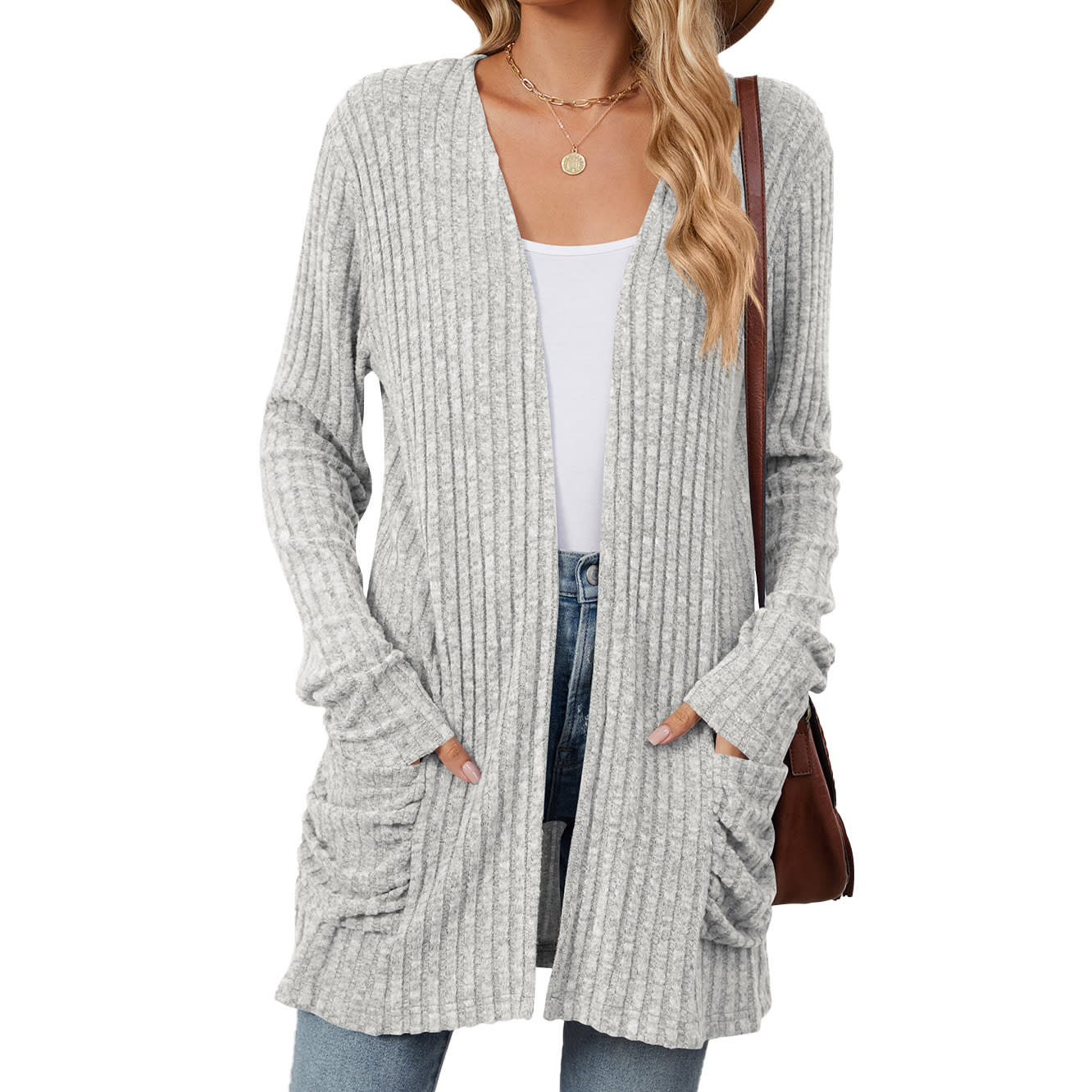 Solid Color Pocket Long Sleeve Bottoming Cardigan Knitwear view 6