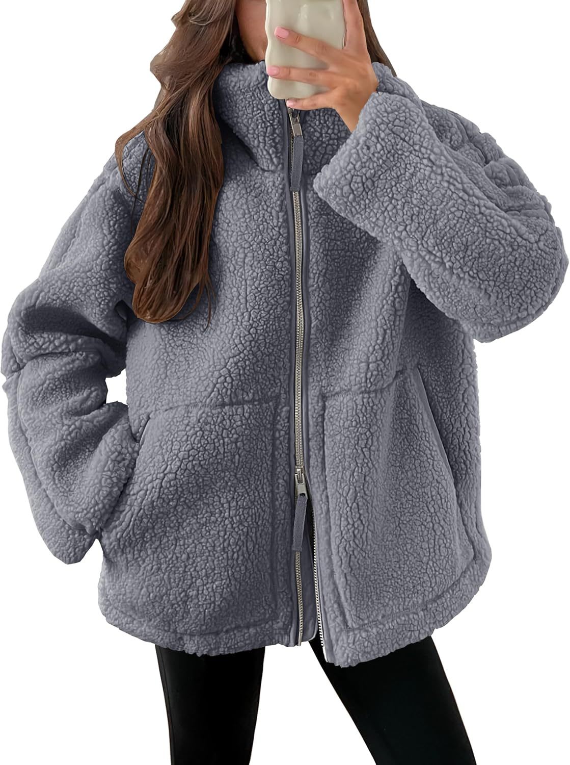 Winter Lapel Zip-up Coat With Pockets Casual Fashion Solid Fleece Jacket Fall Spring Long Sleeve Women's Clothing view 12