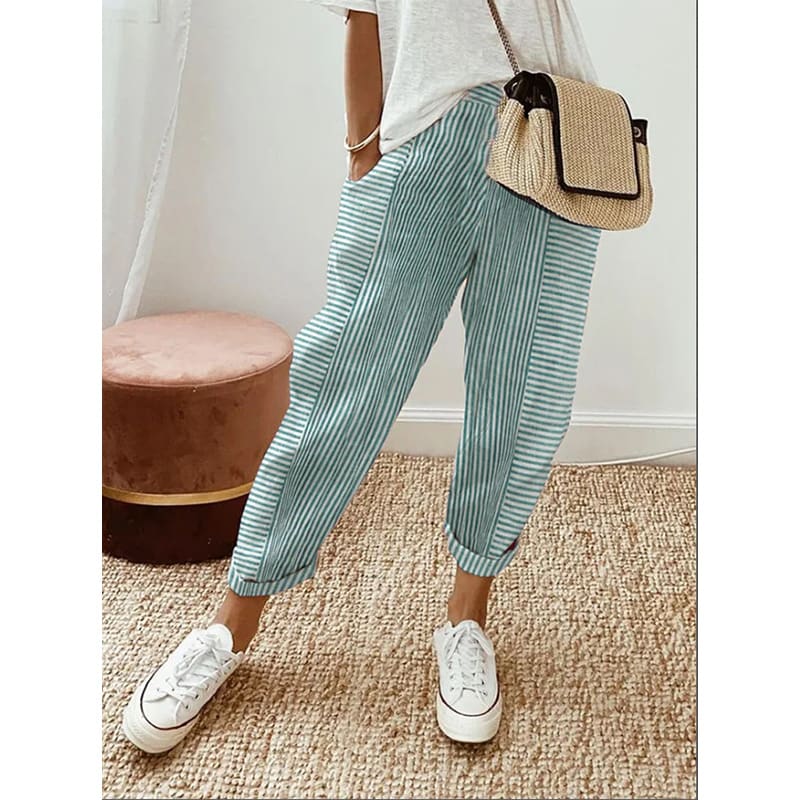 Women's Striped Print Trousers Summer Fashion Casual Loose Pants view 7