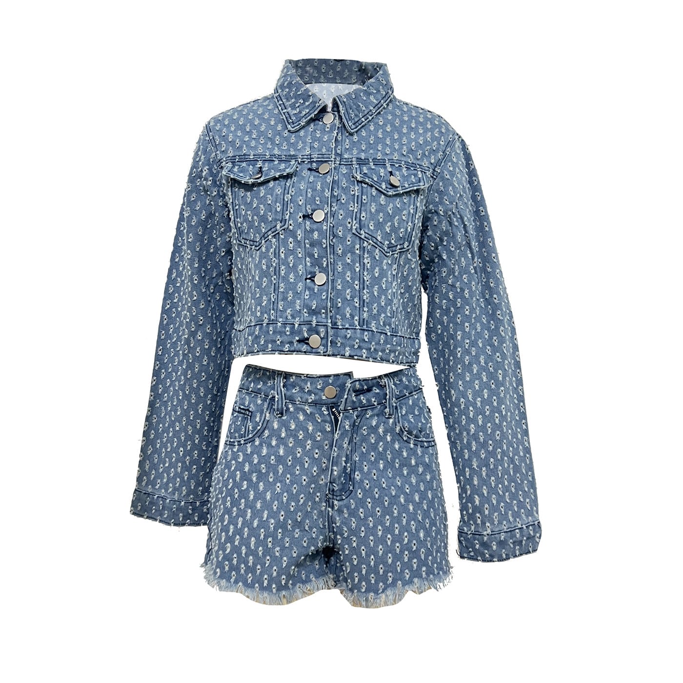 New Women's Clothing Leisure Ripped Denim Shorts Suit view 2