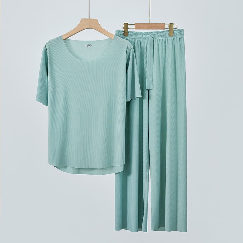 Men's And Women's Short-sleeved Simple And Seamless Solid Color Pajamas Suit view 3