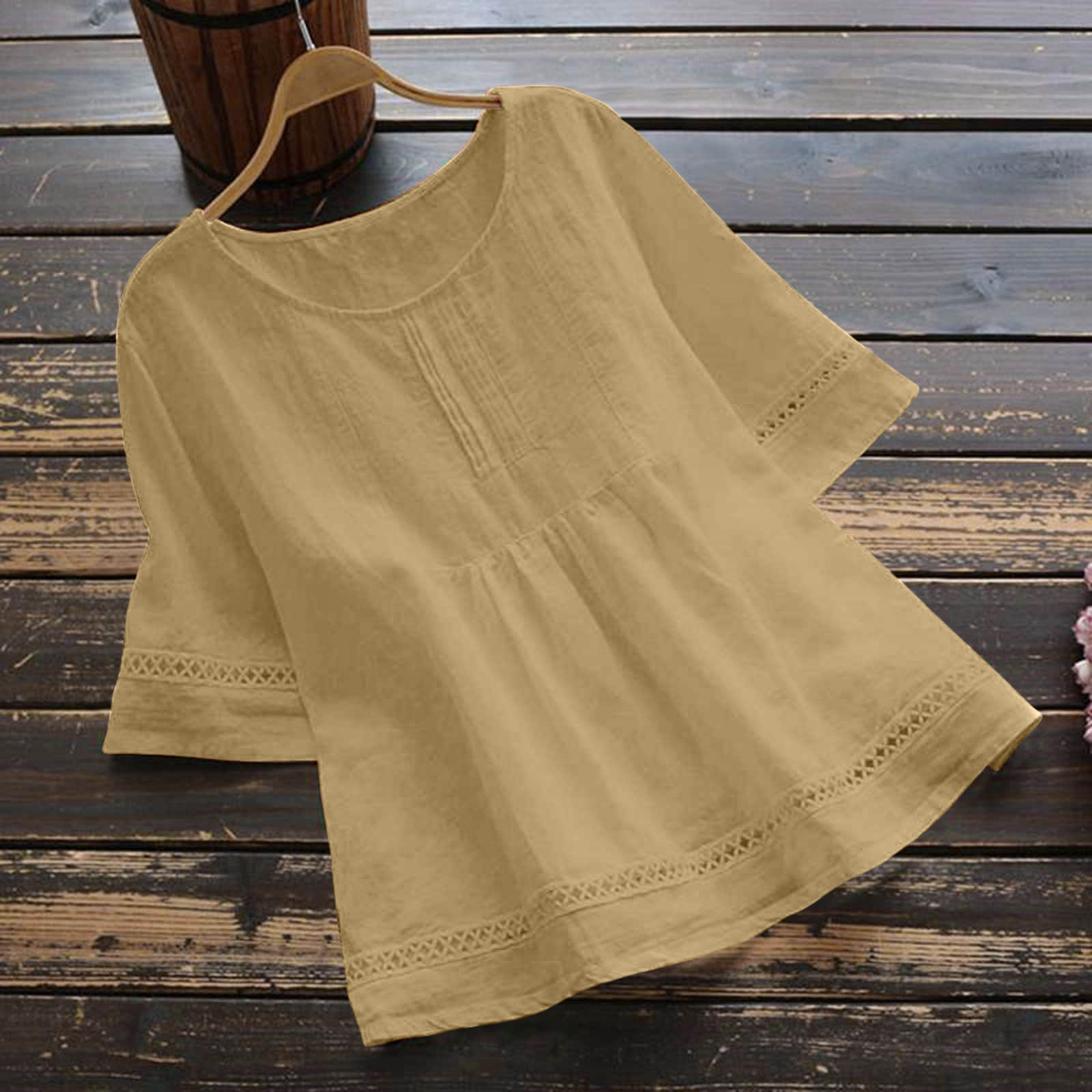 Summer Solid Color Cotton And Linen Top Half Sleeve view 22