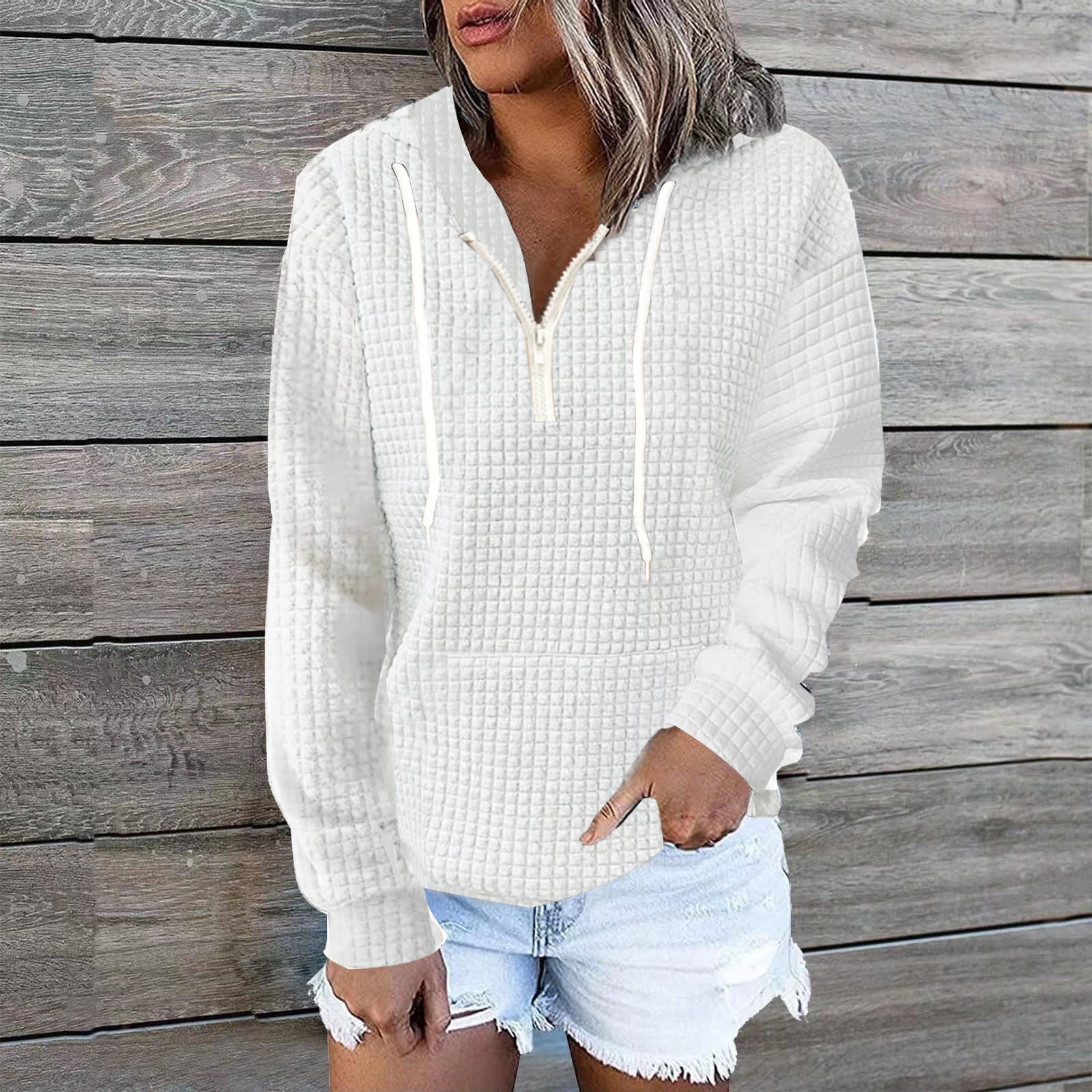Women's Waffle Hoodie Sweater Coat view 12