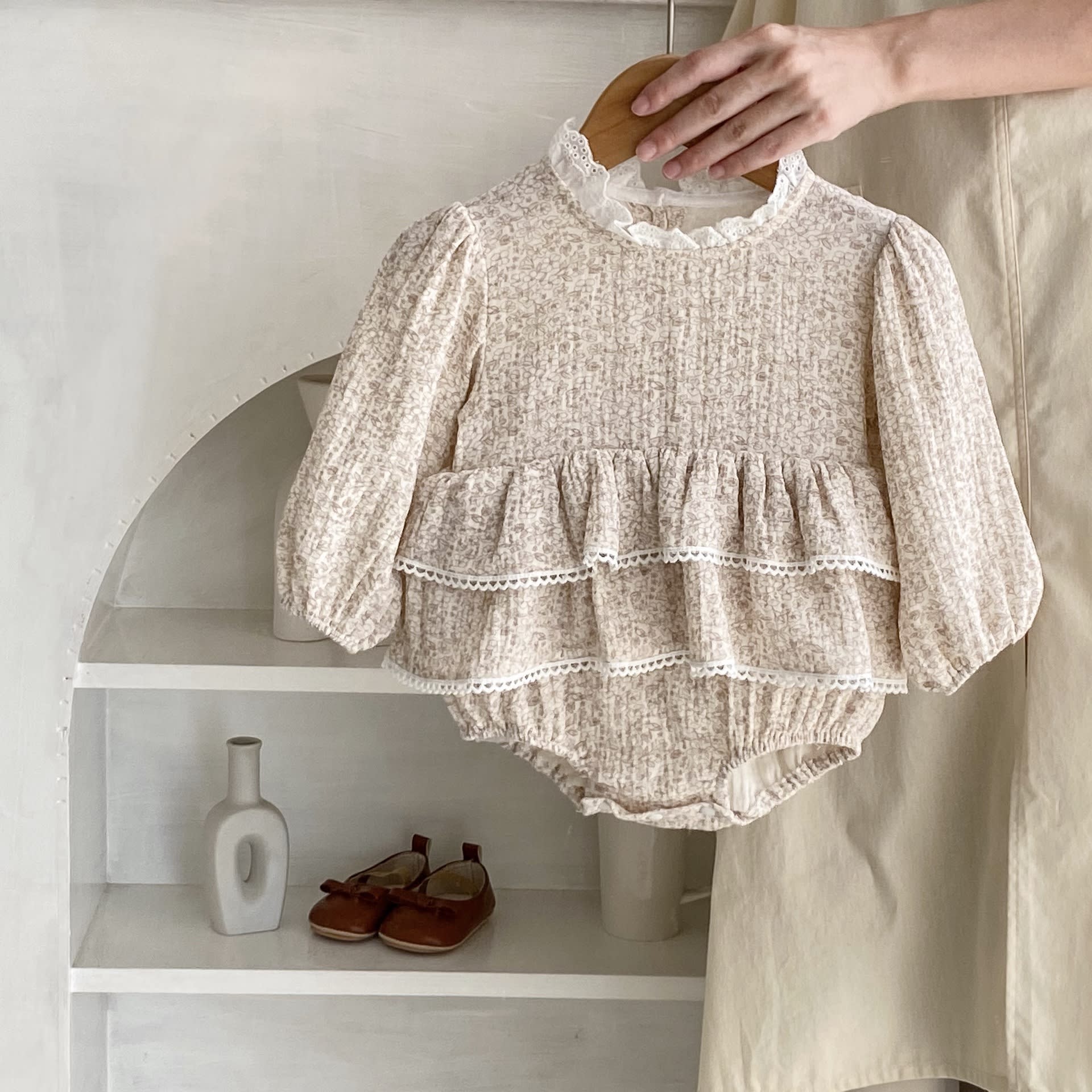 Autumn New Baby Girl Double Lace Skirt Cotton Yarn Printed Long Sleeve Princess Dress view 3