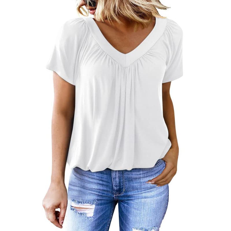 Women's Solid Color And V-neck Short-sleeved T-shirt view 9
