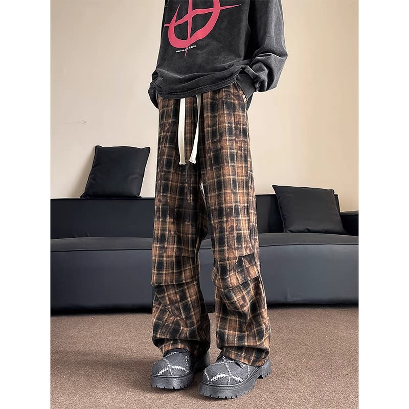 Plaid Retro Wide Leg Loose Casual Pants view 4