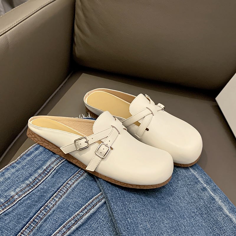 Women's Comfortable Idle Style Loose Large Round Toe Cowhide Flat Full Leather Outdoor Sandals view 2