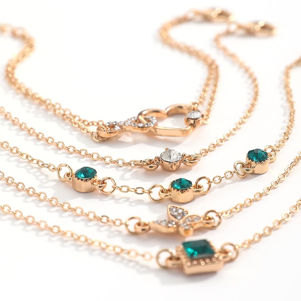 Bohemian 5pc Green Crystal Bracelets Jewelry Set For Women Heart Bracelet Wedding Engagement Bracelet Fashion Jewelry view 7