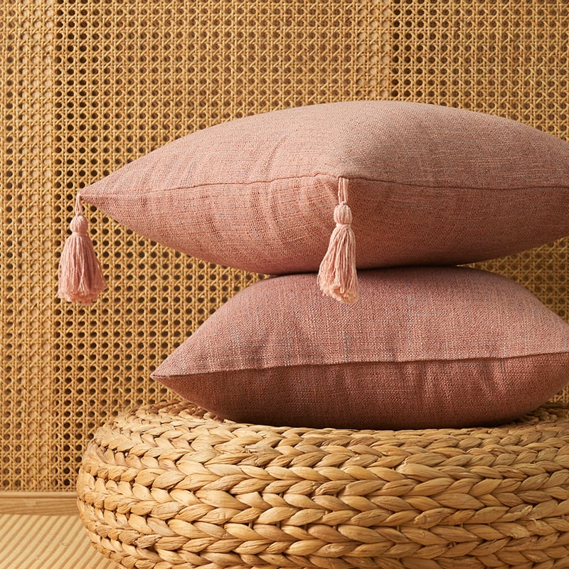 Japanese Solid Color Cotton Linen Fringe Pillow view 9