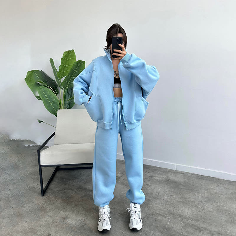 Sports Suits With Pockets Stand-up Collar Zipper Cardigan And Drawstring Trousers Fashion Jogger Set Outfits Tracksuits Women's Clothing view 11