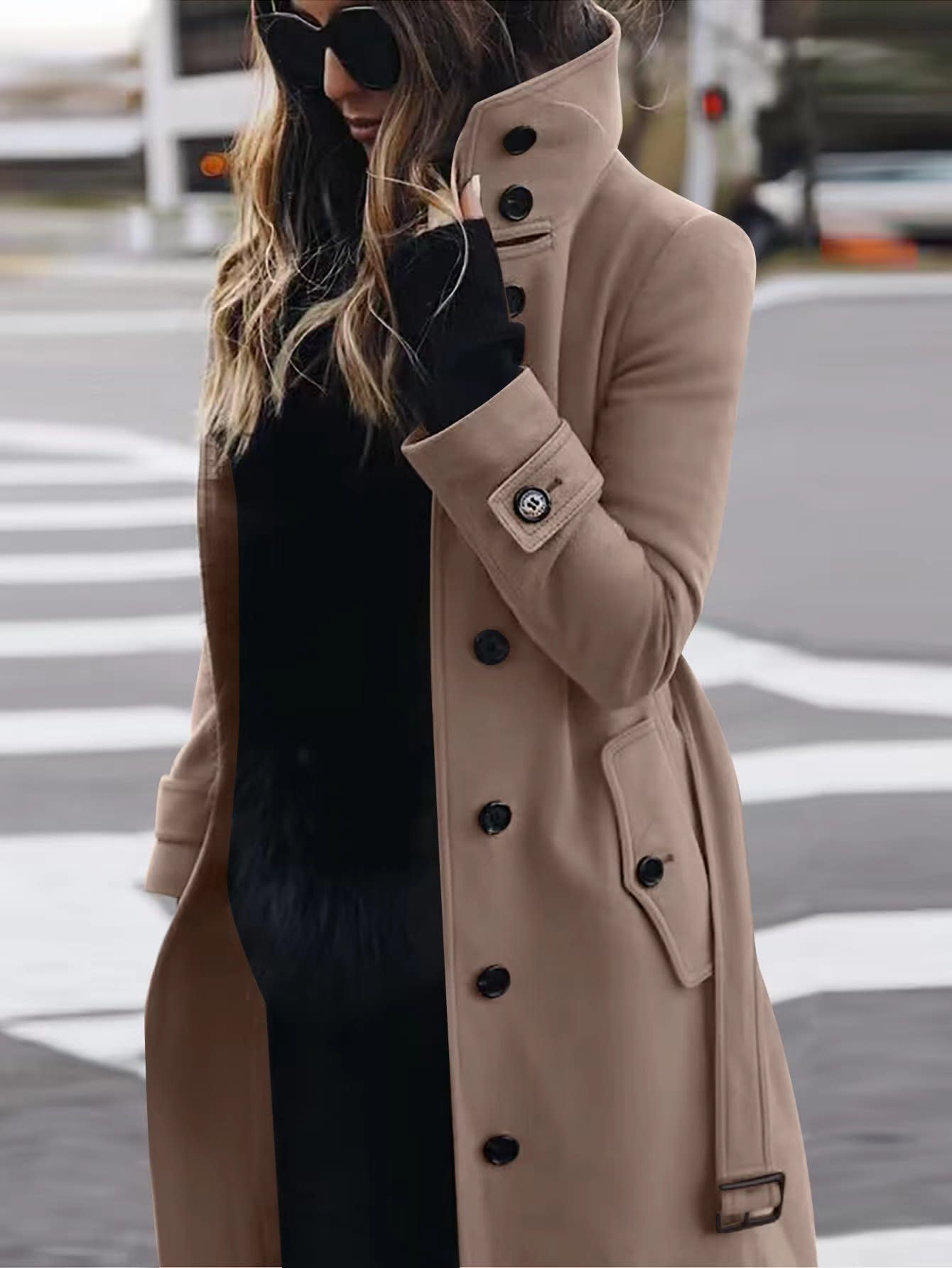 Autumn Winter New Woolen Coat Women's Slim Fit Cardigan Large Coat Women Long Sleeve Single Breasted Stand Collar Woolen Coat view 10