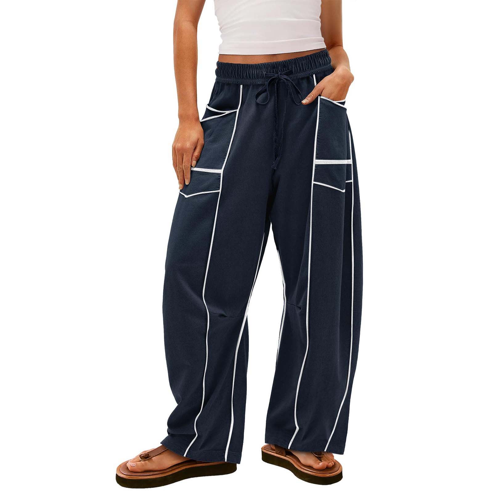Y2K Black Striped Wide-leg Pants With Pockets Fashion Loose Drawstring Trousers Sports Sweatpants Women's Clothing view 12