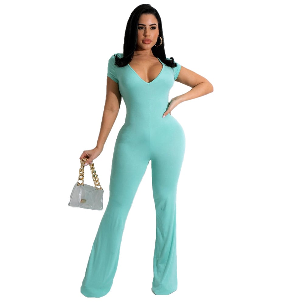 Bell-bottom Pants Short Sleeve Women's Jumpsuit view 4