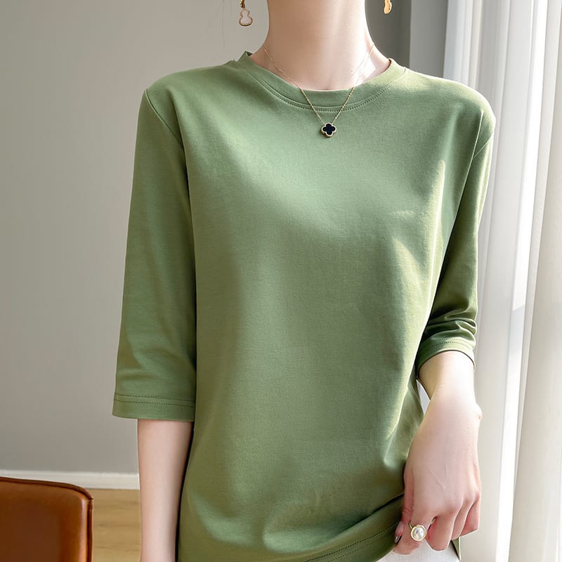 Mid-sleeve Bottoming Shirt Outer Wear Half-sleeve T-shirt Top view 15