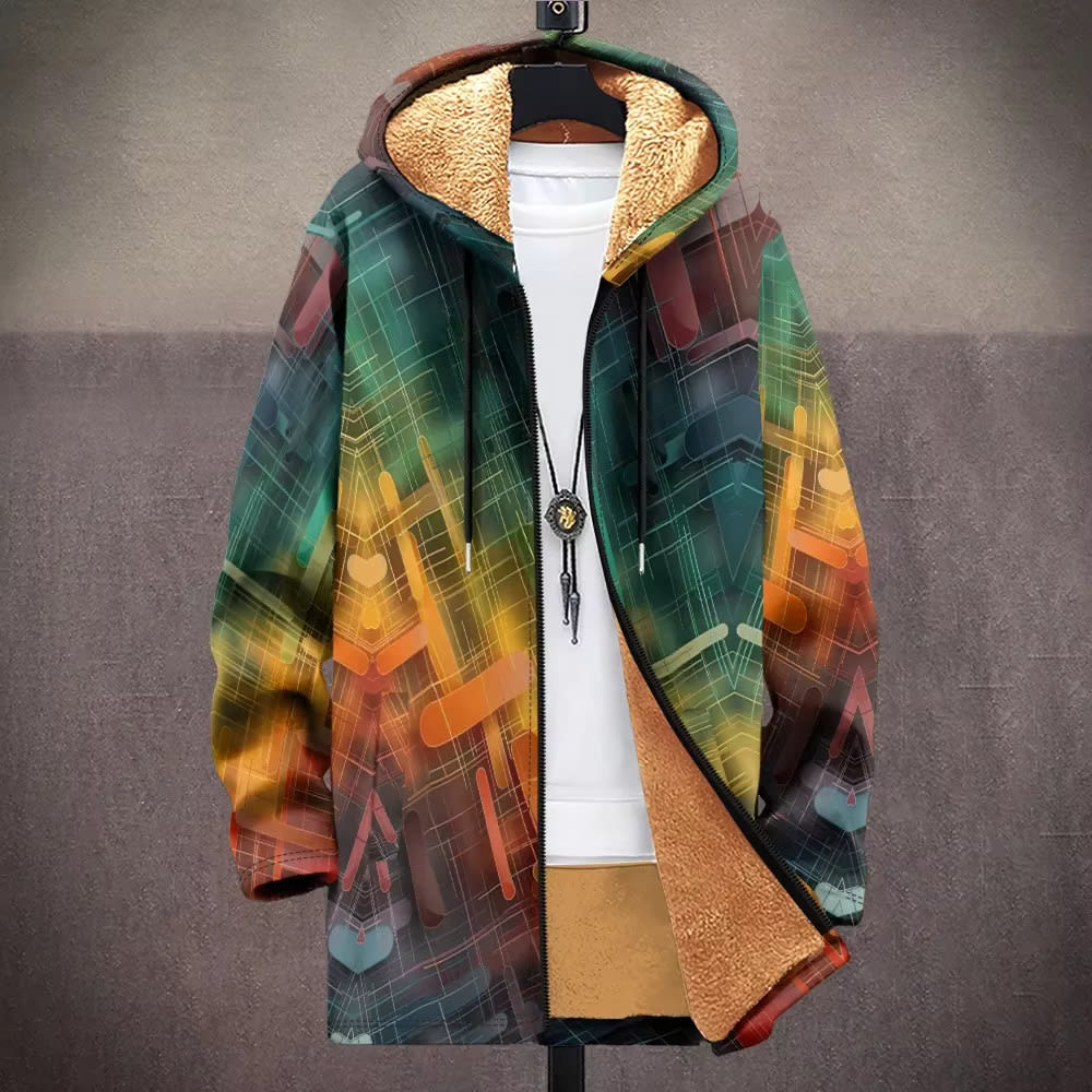 Digital Printed Hat Cardigan Men's Mid-length Trench Coat view 2