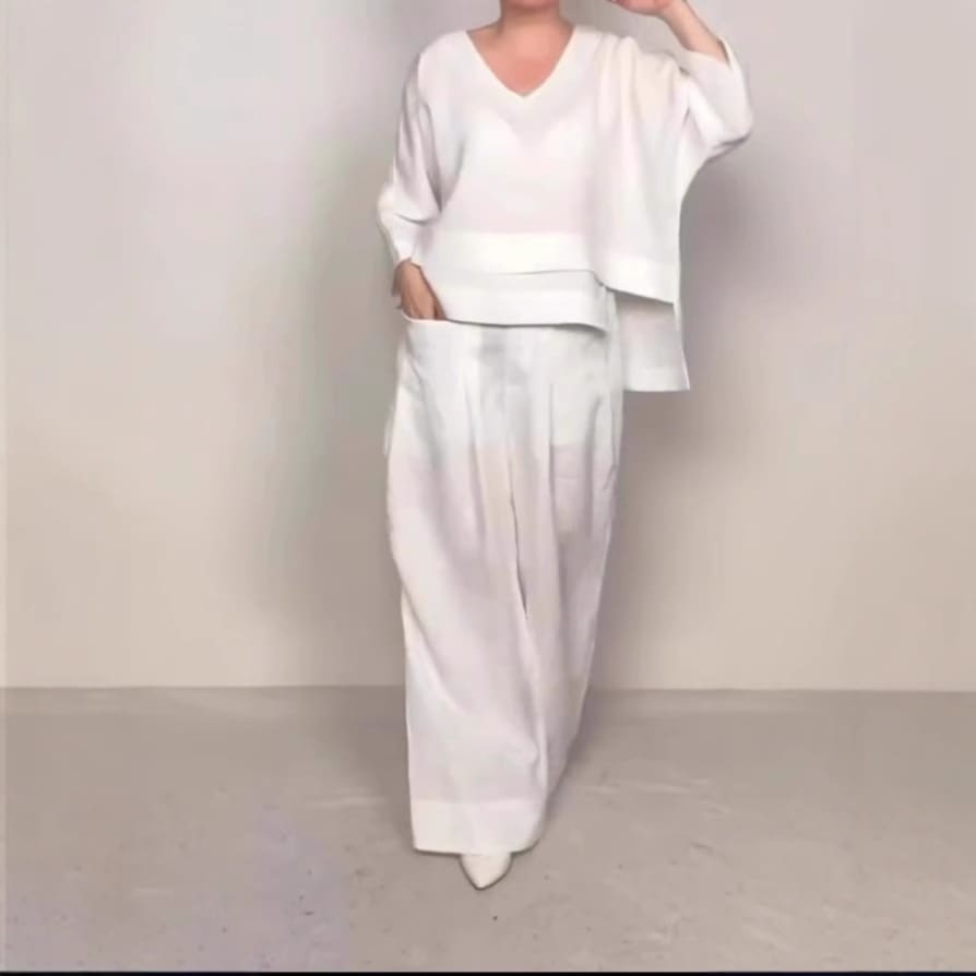 Solid Color Round Neck Long Sleeve Casual Top Straight-leg Pants Two-piece Set view 8
