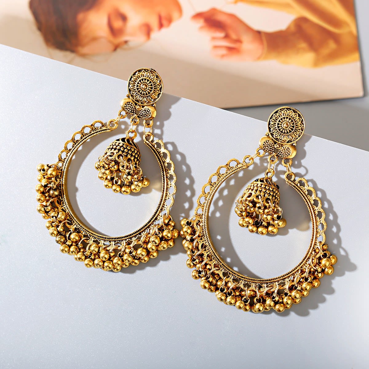 Bohemian Retro Ethnic Style Earrings Exaggerated Bell view 3