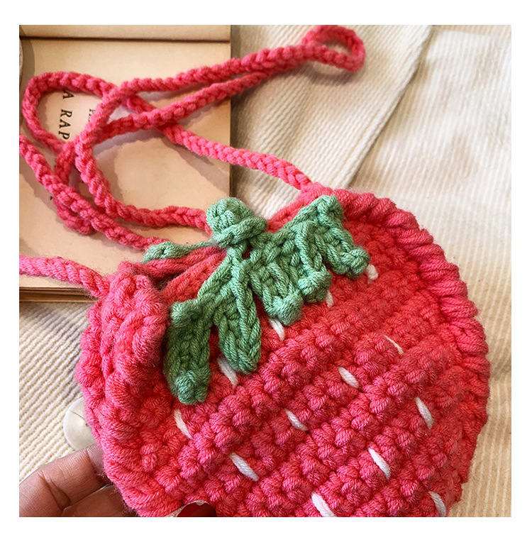 Handmade Knitted Children's Wool Cute Strawberry Crossbody Bag view 12