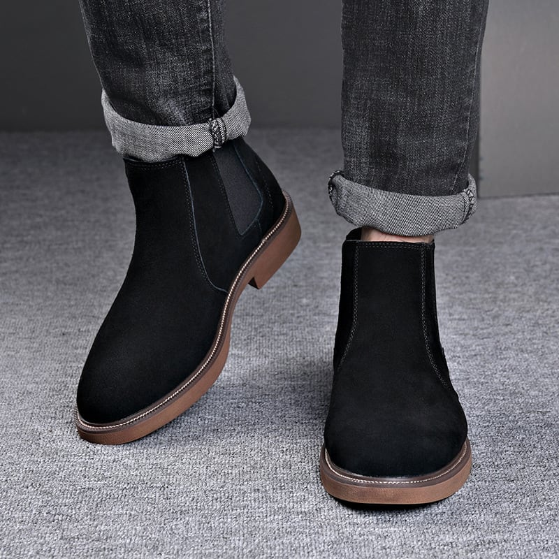 Men's Suede Leather Autumn And Winter New Fleece-lined Pointed Ankle Boots view 4