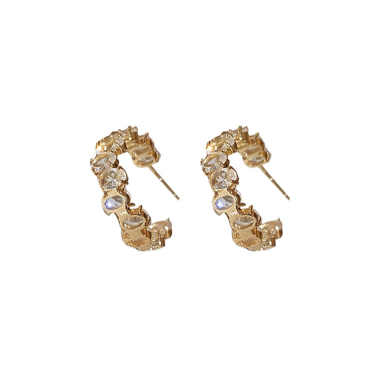 French Sweet Vintage Zircon C- Shaped Geometric Ear Ring view 4