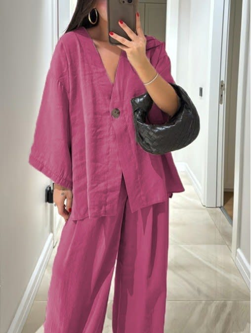 New Fashion Loose-fitting Women's V-neck Top And Wide Leg Pants Casual Suit view 14