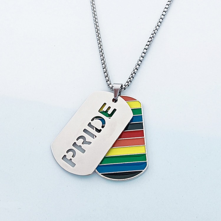 Rainbow Dog Tag Double-layer Color Titanium Steel Pendant Necklace