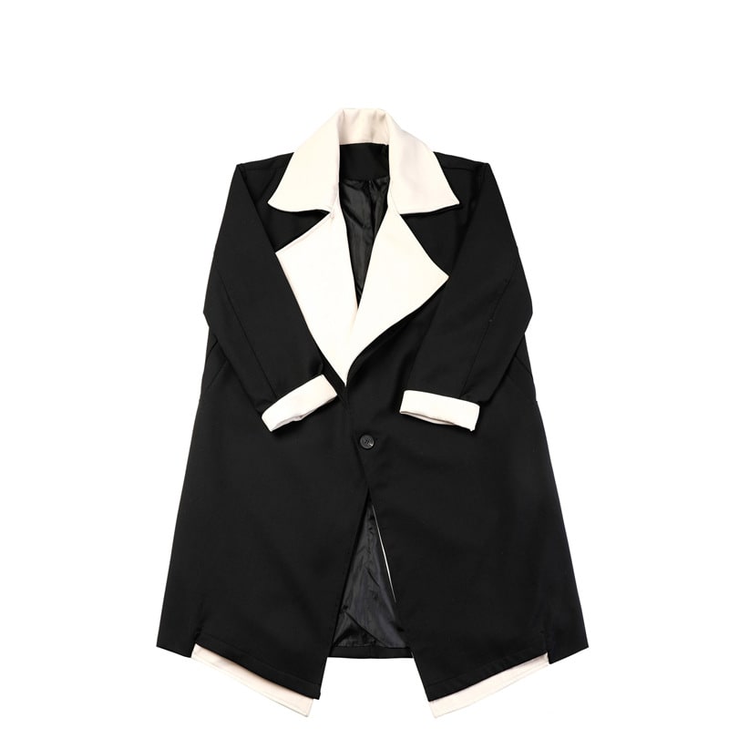 Fashionable Contrast Color Large Lapel Mix And Match Bandage Dress Fake Two-piece Suit Coat view 4