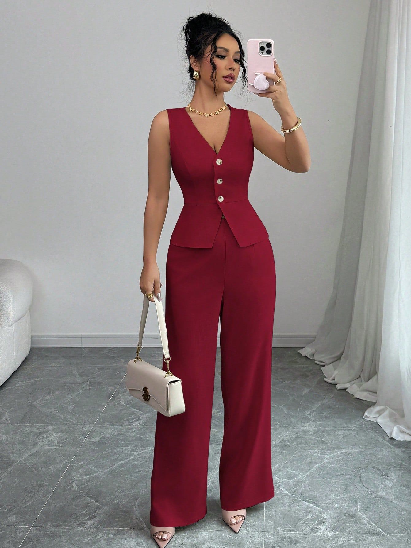 Summer Sleeveless Suit Slim V-neck Vest And High Waist Trousers Women's Two-piece Set view 5