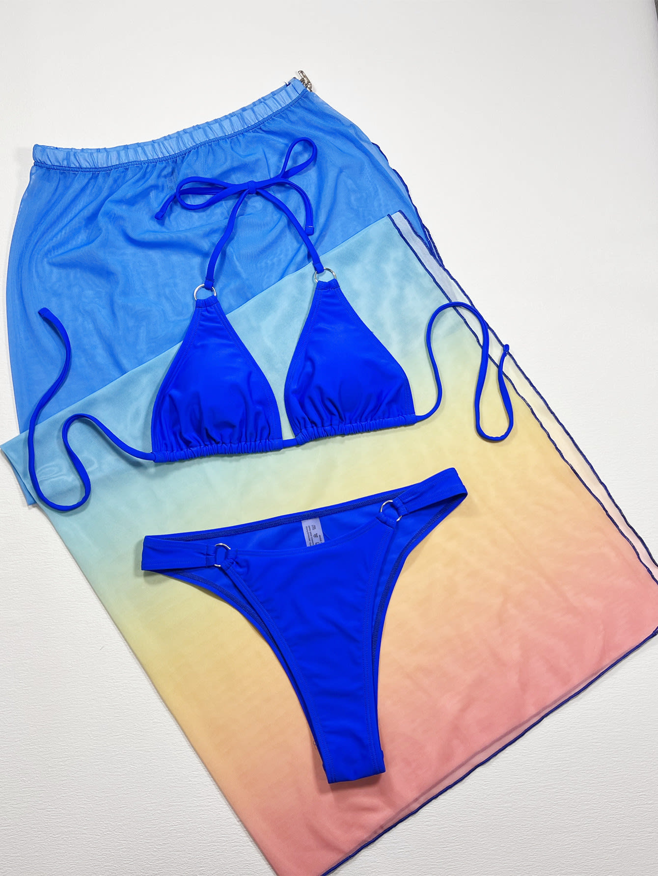 European And American Three-piece Bikini Solid Color Women's Split Swimsuit view 8