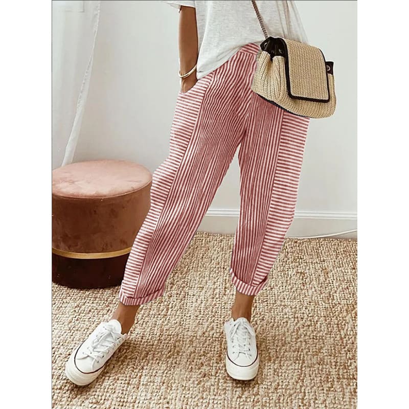 Women's Striped Print Trousers Summer Fashion Casual Loose Pants view 3
