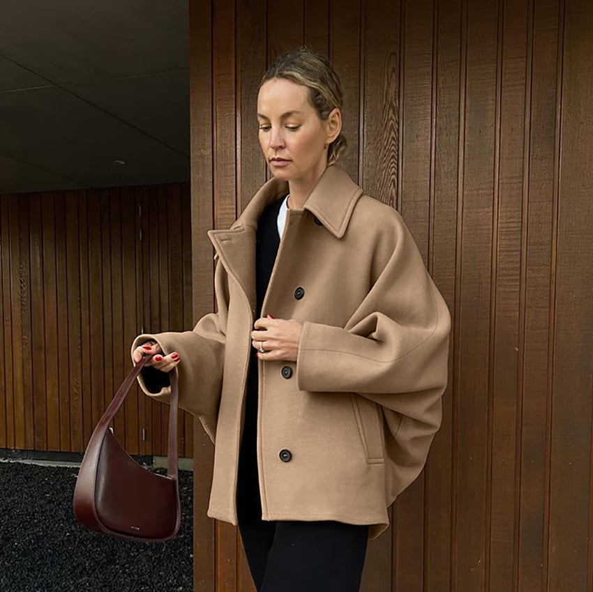 Fashion Brown Lapel Batwing Sleeve Coat view 6