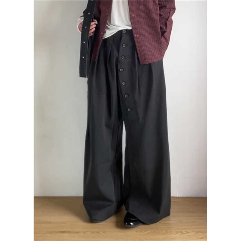 American Retro Ring Button Black Suit Pants view 2
