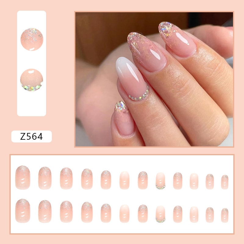 Fake Nail Gradient Glitter Diamond Wearing Armor view 5