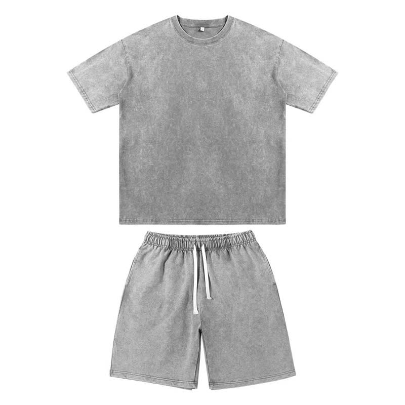Women's Round Neck Loose Shoulder Short Sleeve Shorts Suit view 11