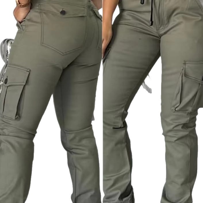Europe And America Cross Border Fashion Work Clothes Multi-pocket Army Green Ankle-tied Casual Slim Trousers view 6